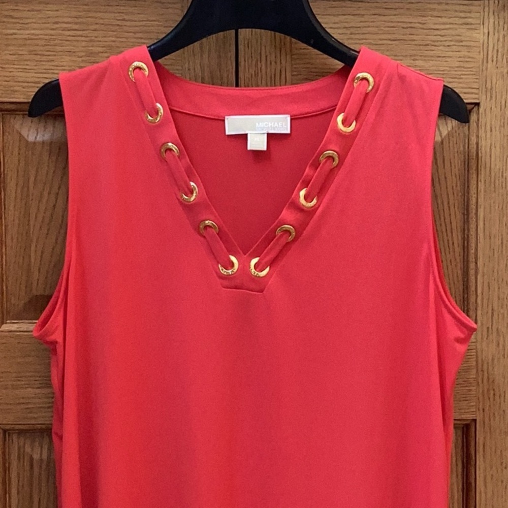 Michael Kors sea Coral V-Neck Blouse with Gold Accents. Women’s size XL - Picture 5 of 13